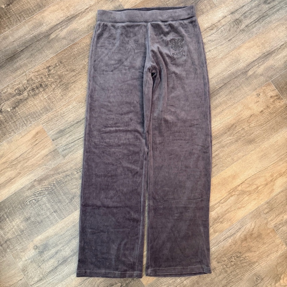Y2K Hale Bob Velour Sweatpants Womens L Gray Wide Leg Pull On Drape Luxe Lounge